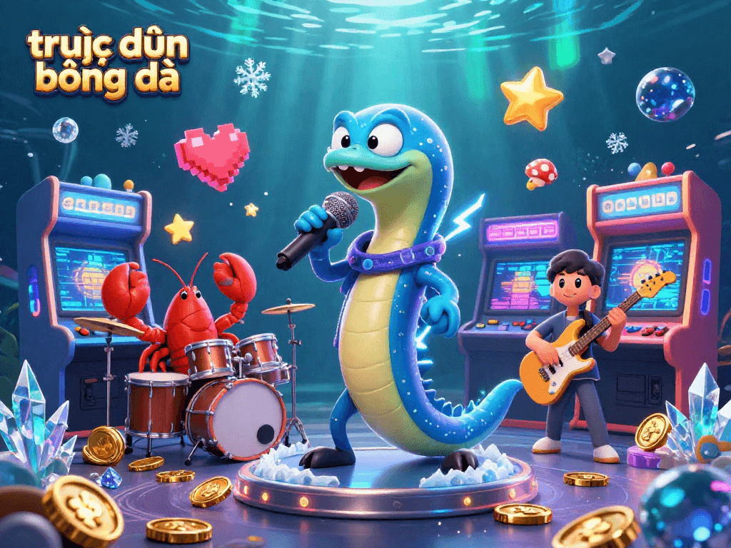 Watch trực tiếp bóng đá with vibrant underwater casino scene featuring electric eel DJ and animated characters.