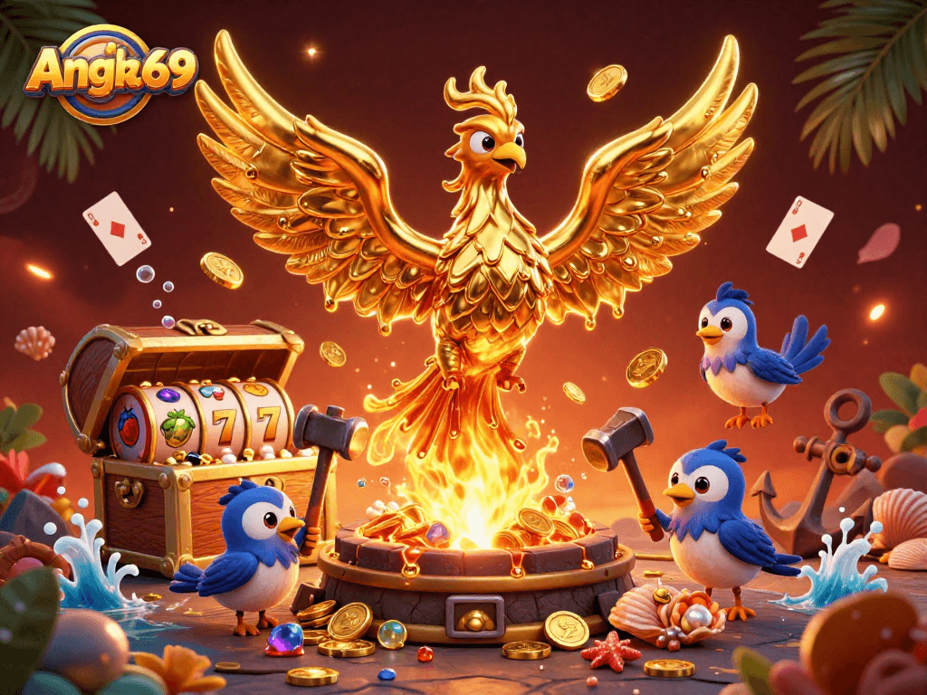 Engage with Angka69's thrilling gaming experience featuring magnificent golden phoenix and dynamic elements.