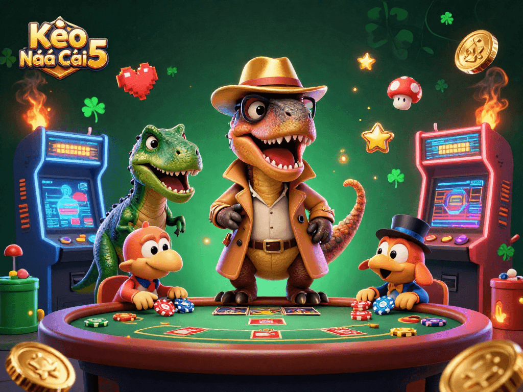 Bet on Kèo Nhà Cái 5 at the blackjack table while a velociraptor card counter sneaks chips.