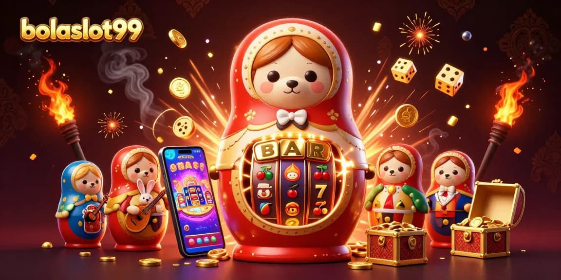 Bolaslot99 showcases a dynamic 3D scene of playful bears and casino symbols celebrating a jackpot, highlighting fun casino action.