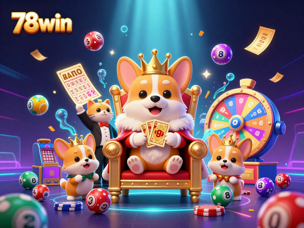Engage with 78win in an exciting lottery scene featuring royal corgis and a cat butler.