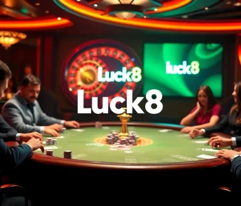 Experience thrilling gameplay at Luck8's casino with vibrant poker tables and roulette wheels.