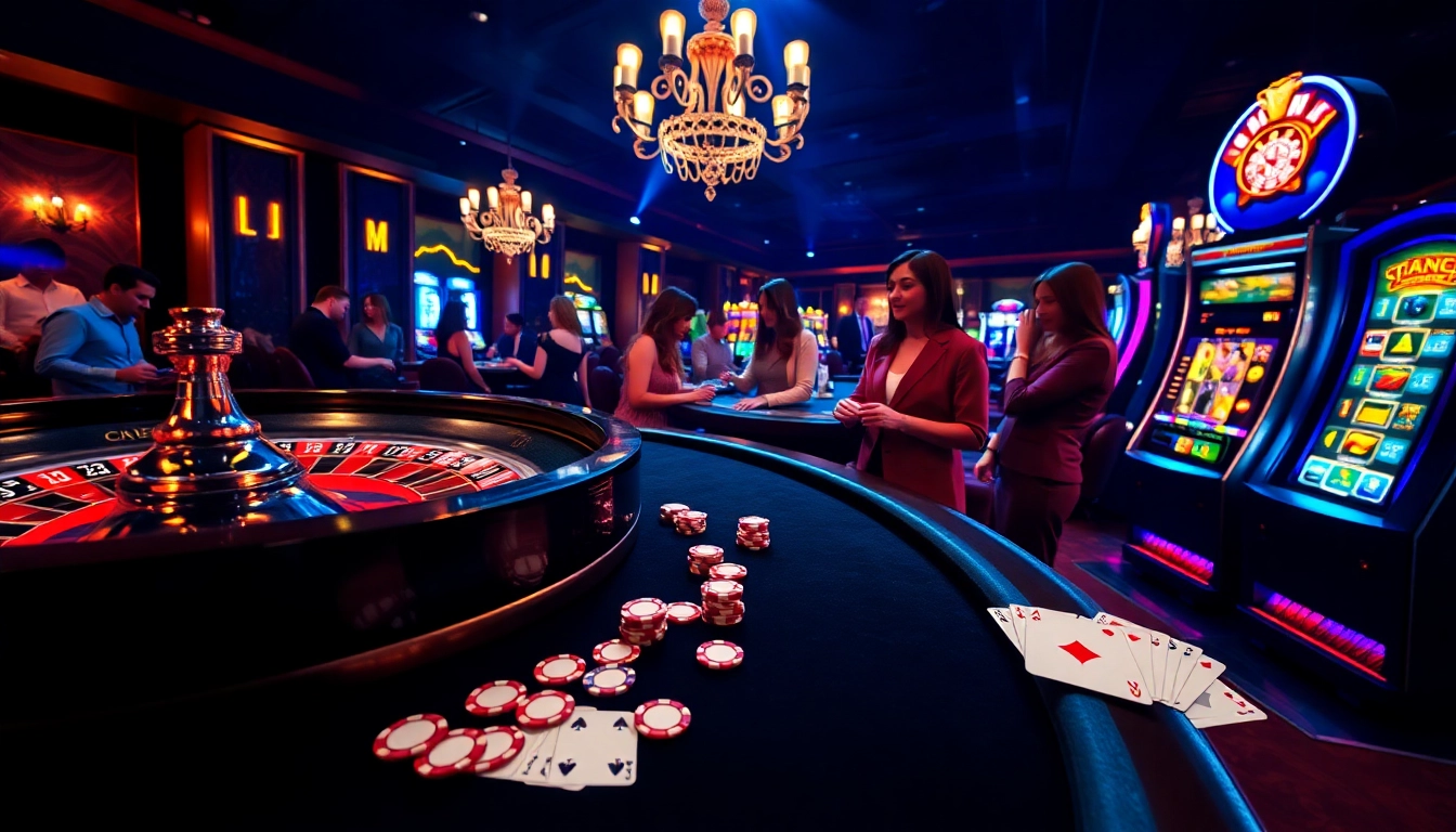 Experience the excitement at https://debet66.com/ with players at a vibrant casino table featuring roulette and poker.