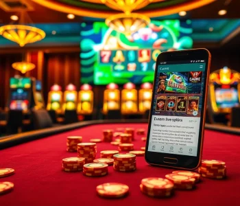 Engage in thrilling games with the app hb88, showcasing a vibrant casino environment filled with poker chips and slot machines.
