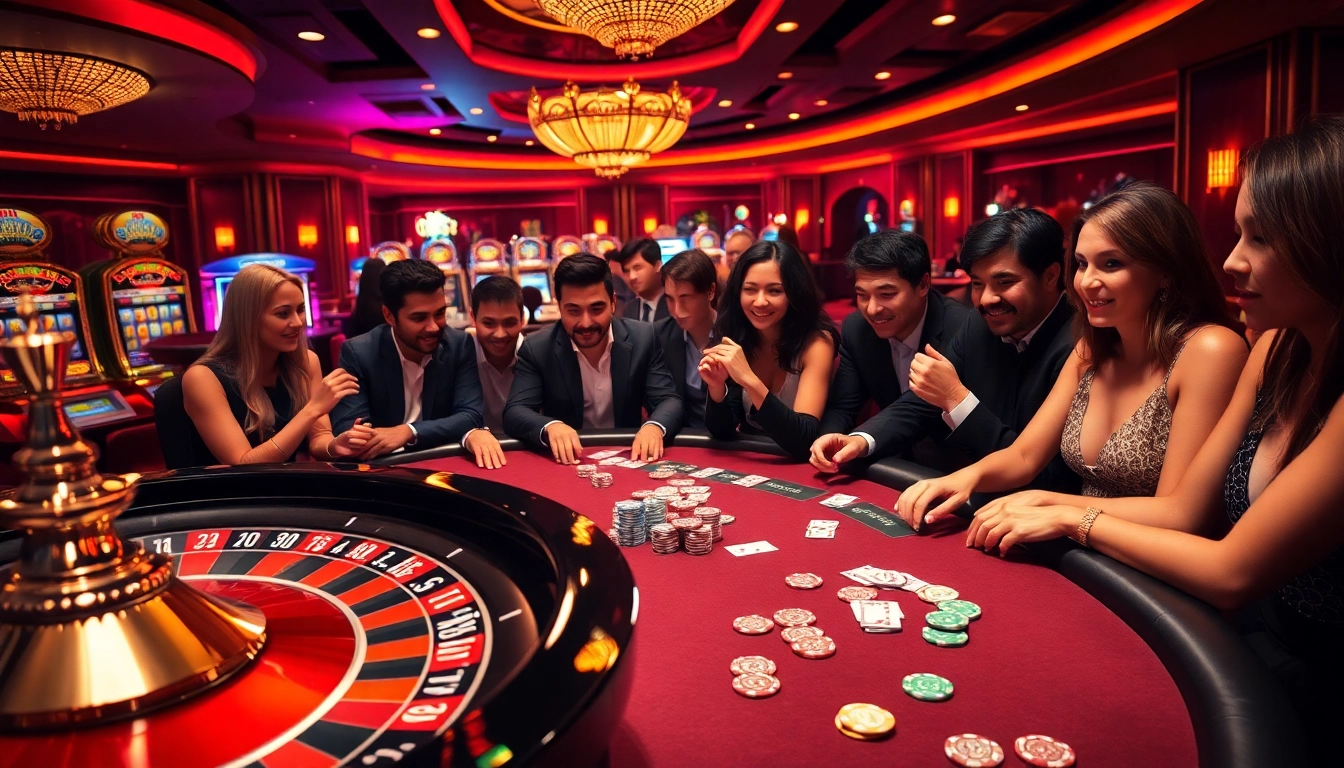 Hitclub players enjoying an exciting casino experience with poker chips and roulette.