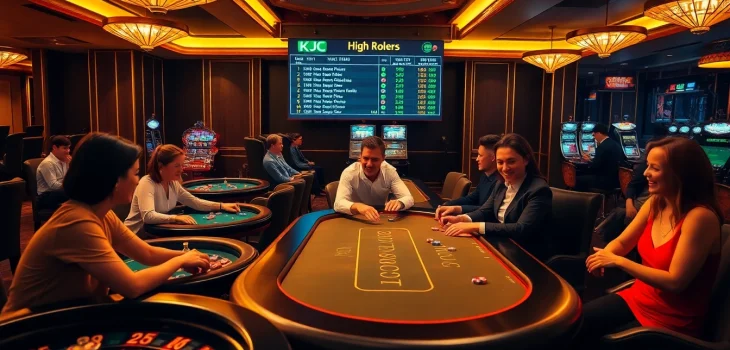 KJC players enjoying a thrilling poker game in a luxurious casino setting.