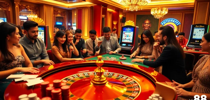 Players enjoying an exciting gambling experience at xn88's vibrant casino tables.