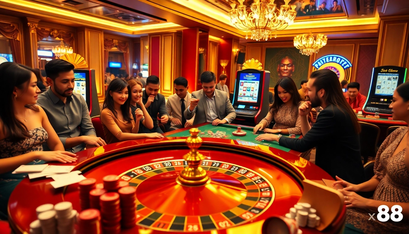 Players enjoying an exciting gambling experience at xn88's vibrant casino tables.