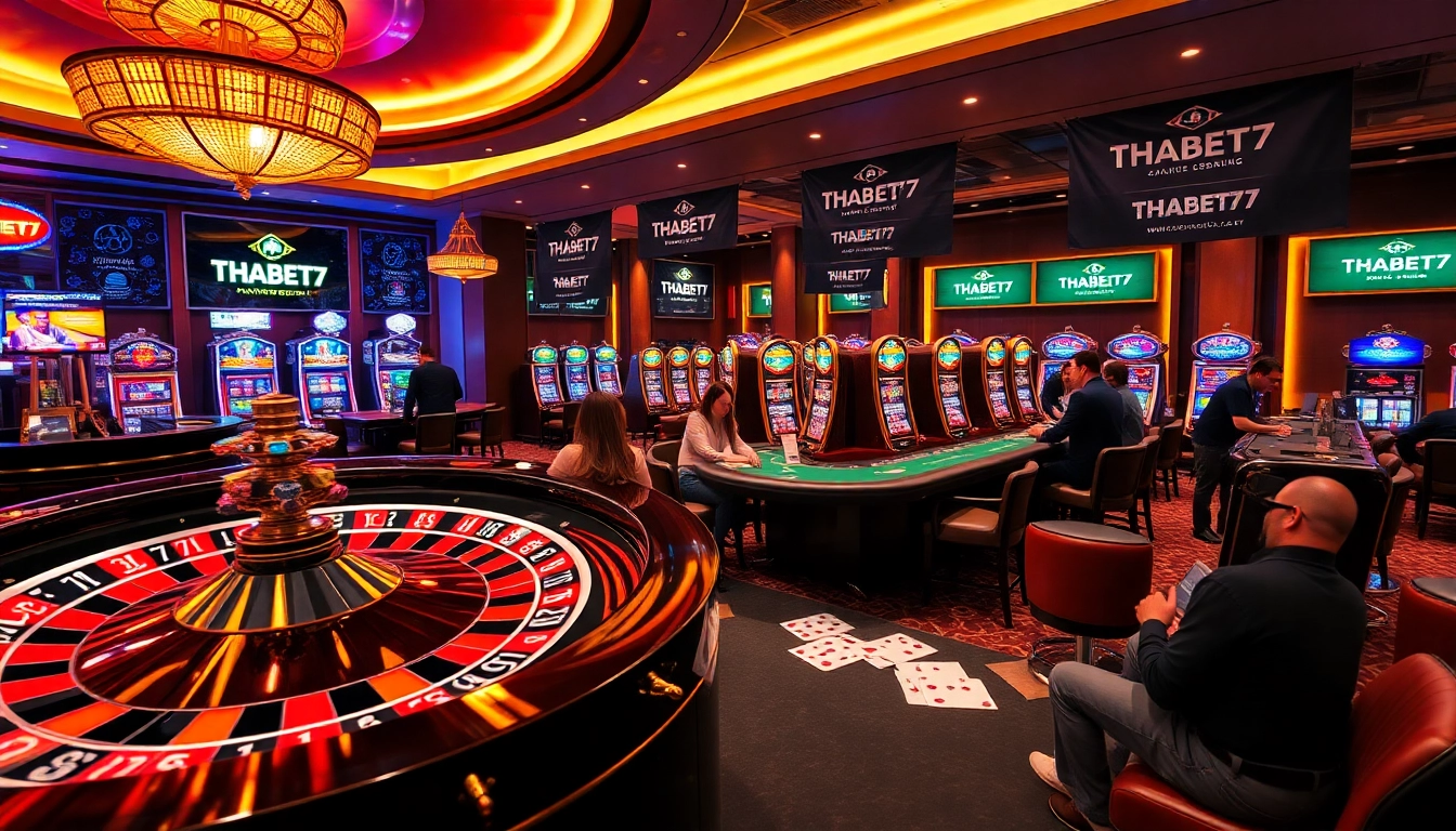 Experience exciting gaming moments at Thabet77 with dynamic casino tables and vibrant slot machines.