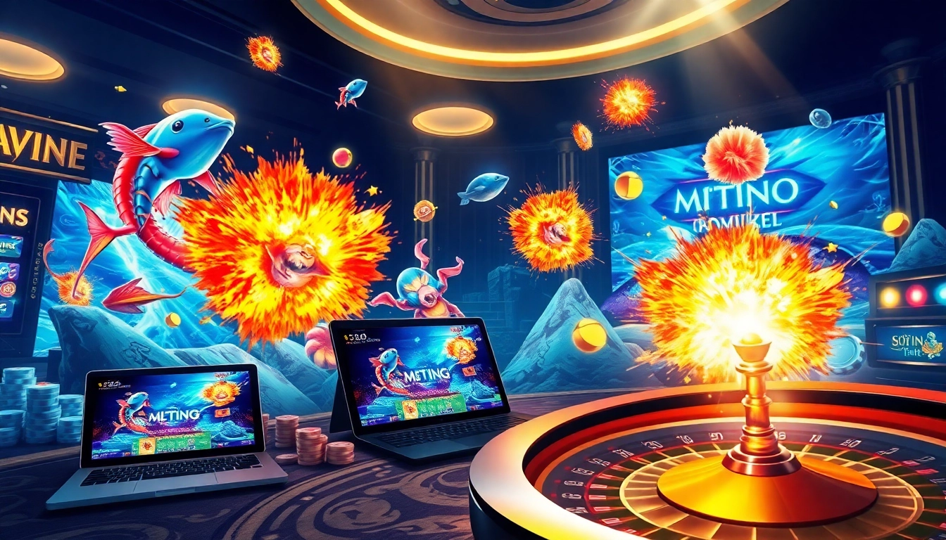 Bắn cá đổi thưởng online, showcasing vibrant graphics and thrilling gameplay in a dynamic casino setting.