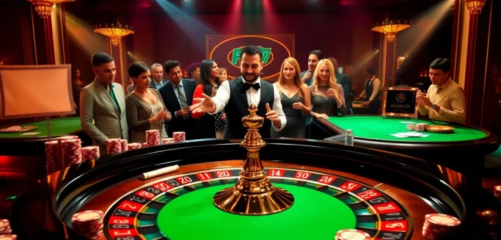 Experience the excitement of FUN79 as players engage at a luxurious casino table, reflecting a vibrant gambling atmosphere.