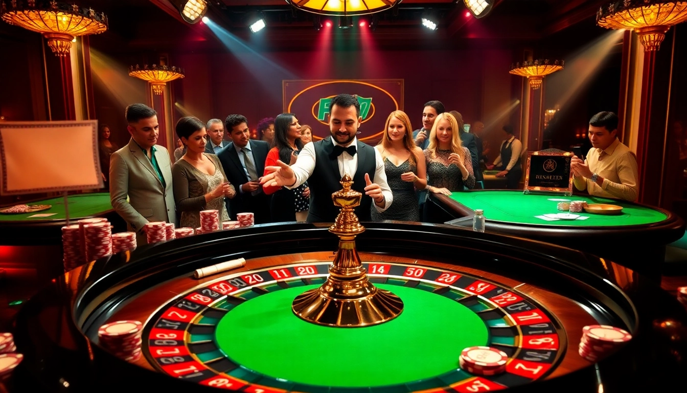 Experience the excitement of FUN79 as players engage at a luxurious casino table, reflecting a vibrant gambling atmosphere.