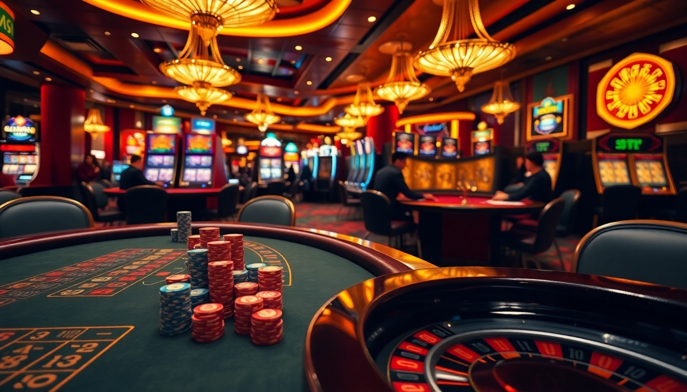 Gambling excitement with players at a luxurious casino showcasing games from https://ww88.directory/.