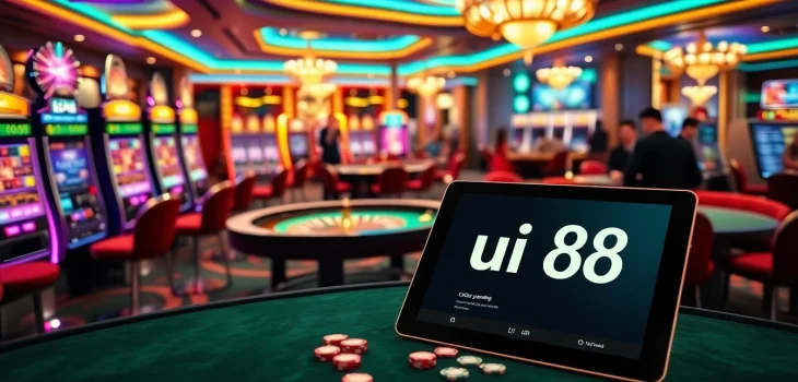 Players enjoying thrilling gambling activities at uu88 casino with vibrant slot machines and tables.