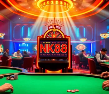 Experience the thrilling NK88 slot machine amidst a vibrant casino atmosphere.