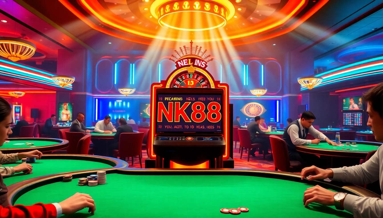 Experience the thrilling NK88 slot machine amidst a vibrant casino atmosphere.