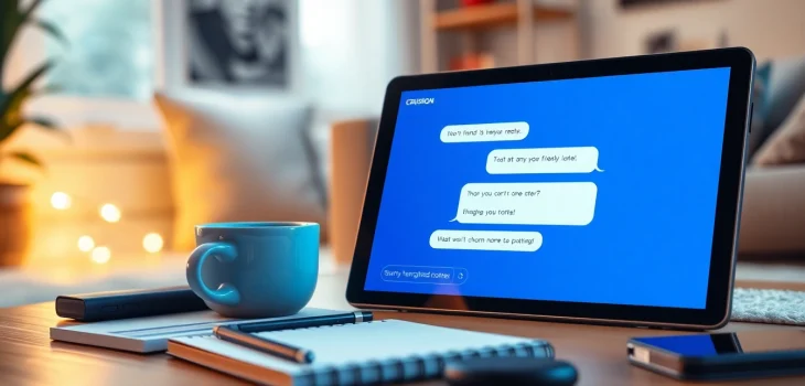 Engaging Crushon AI chatbot interaction on a modern device in a cozy setting.