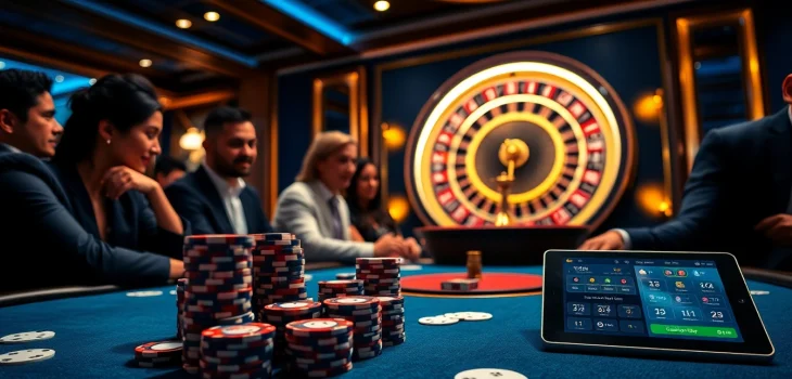 Thabet players engaged in an exciting poker game at a luxurious casino table.