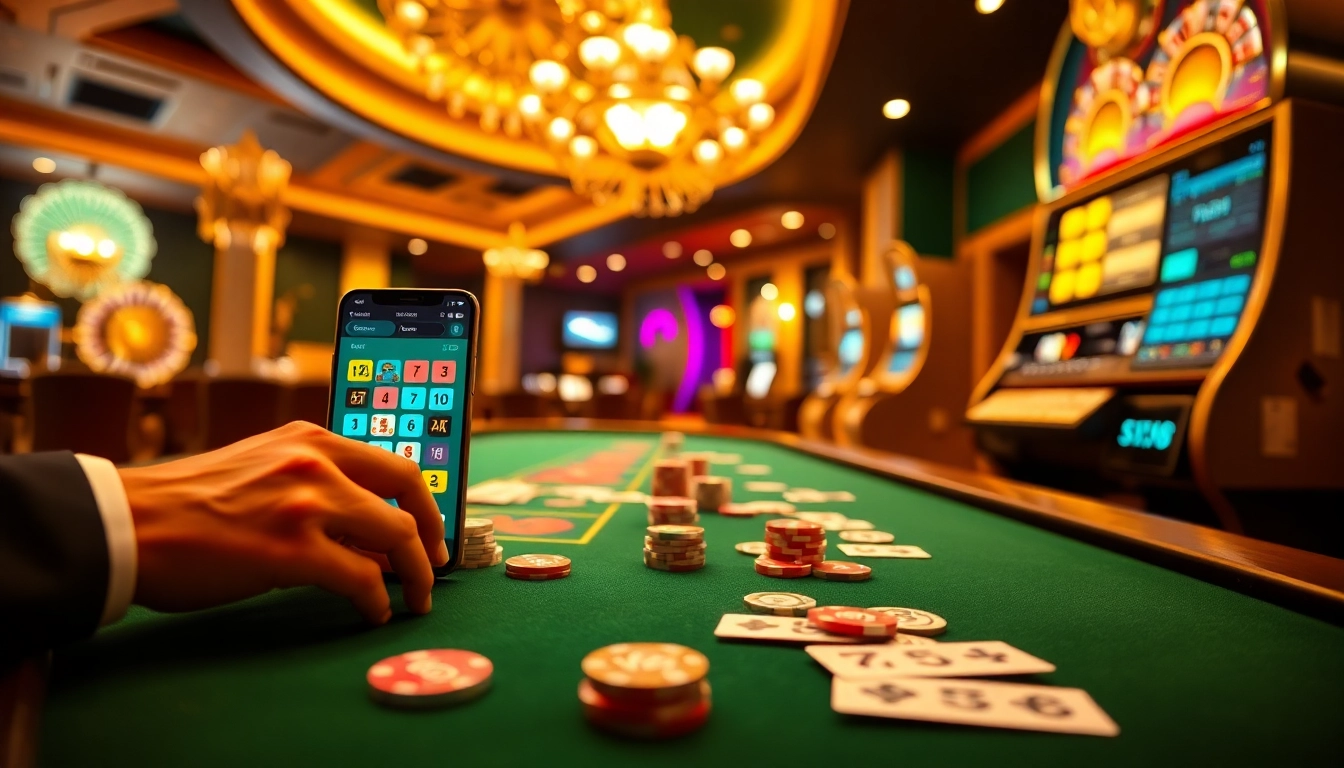 SV368 players engaging in a thrilling casino game with vibrant tables and vibrant action.