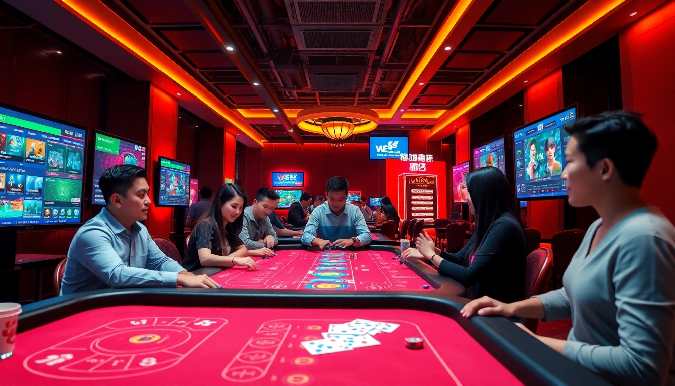 Engaging scene at https://lucky88.direct/ showcasing diverse players enjoying Baccarat and Sicbo in a modern online casino setting.