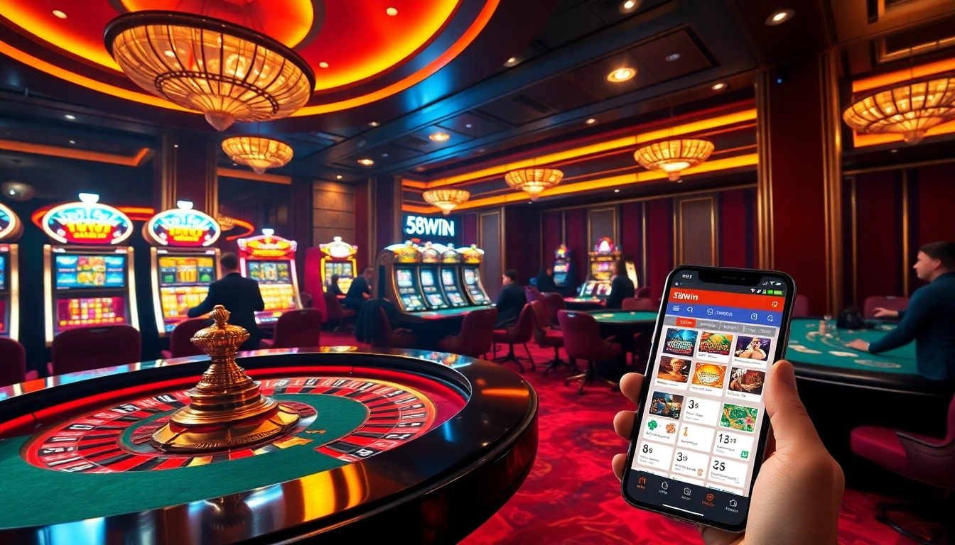 Experience the excitement of gambling with the app 58win in a luxurious casino setting.