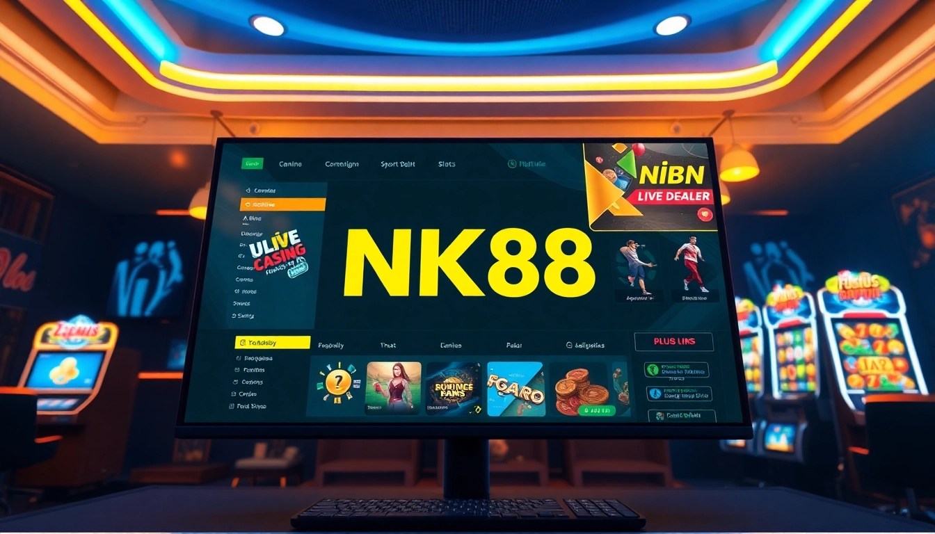 Vibrant online gambling interface representing Nhà Cái NK88 with diverse gaming options.