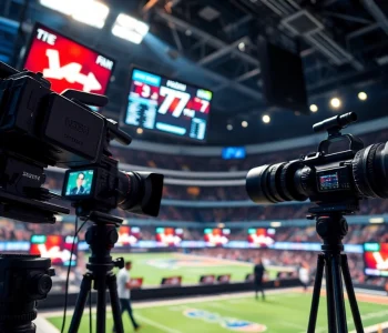 Captivating scene of Sports Broadcasting highlighting studio dynamics with professional equipment.