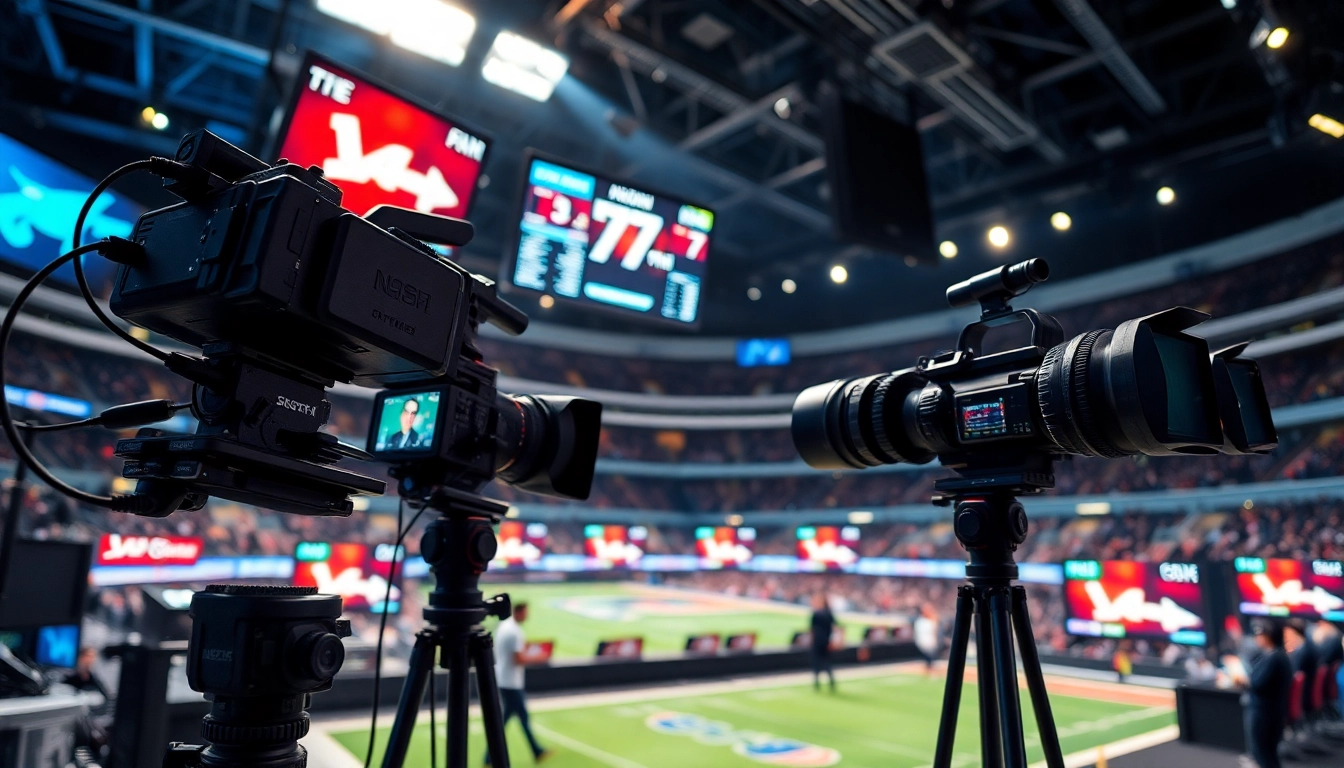 Captivating scene of Sports Broadcasting highlighting studio dynamics with professional equipment.