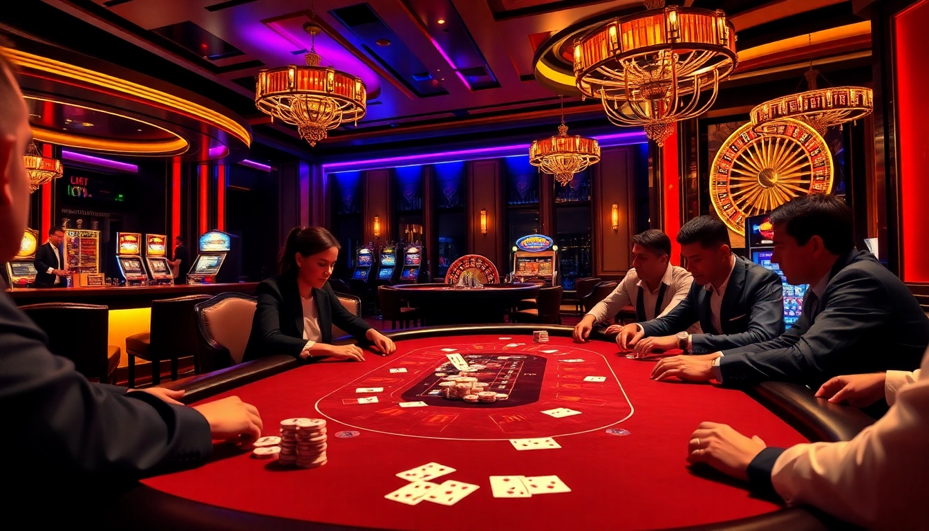 Engage in thrilling gameplay at the vibrant casino scene featuring poker tables with chips at https://vaoluoitv.ink/.
