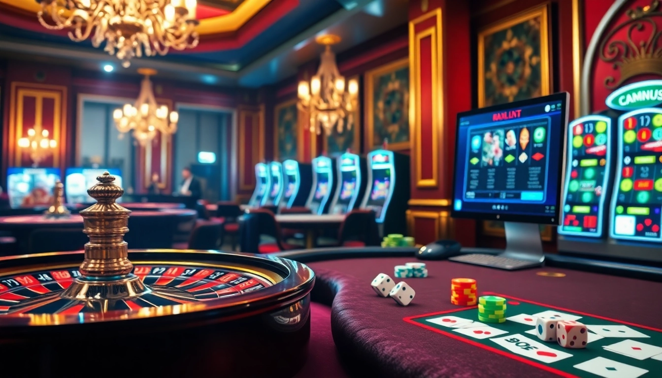 An exciting casino scene featuring roulette, poker chips, and online gambling interface at https://mm88.observer/.