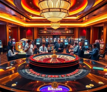 Players enjoying thrilling games at crypto online casinos amidst vibrant casino atmosphere.