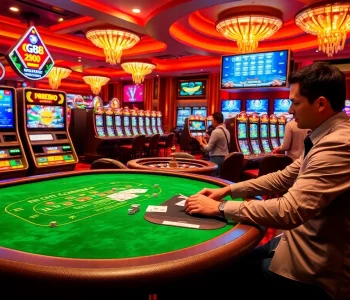 GG88 casino excitement with vibrant slot machines and engaged players enjoying luxury gaming.