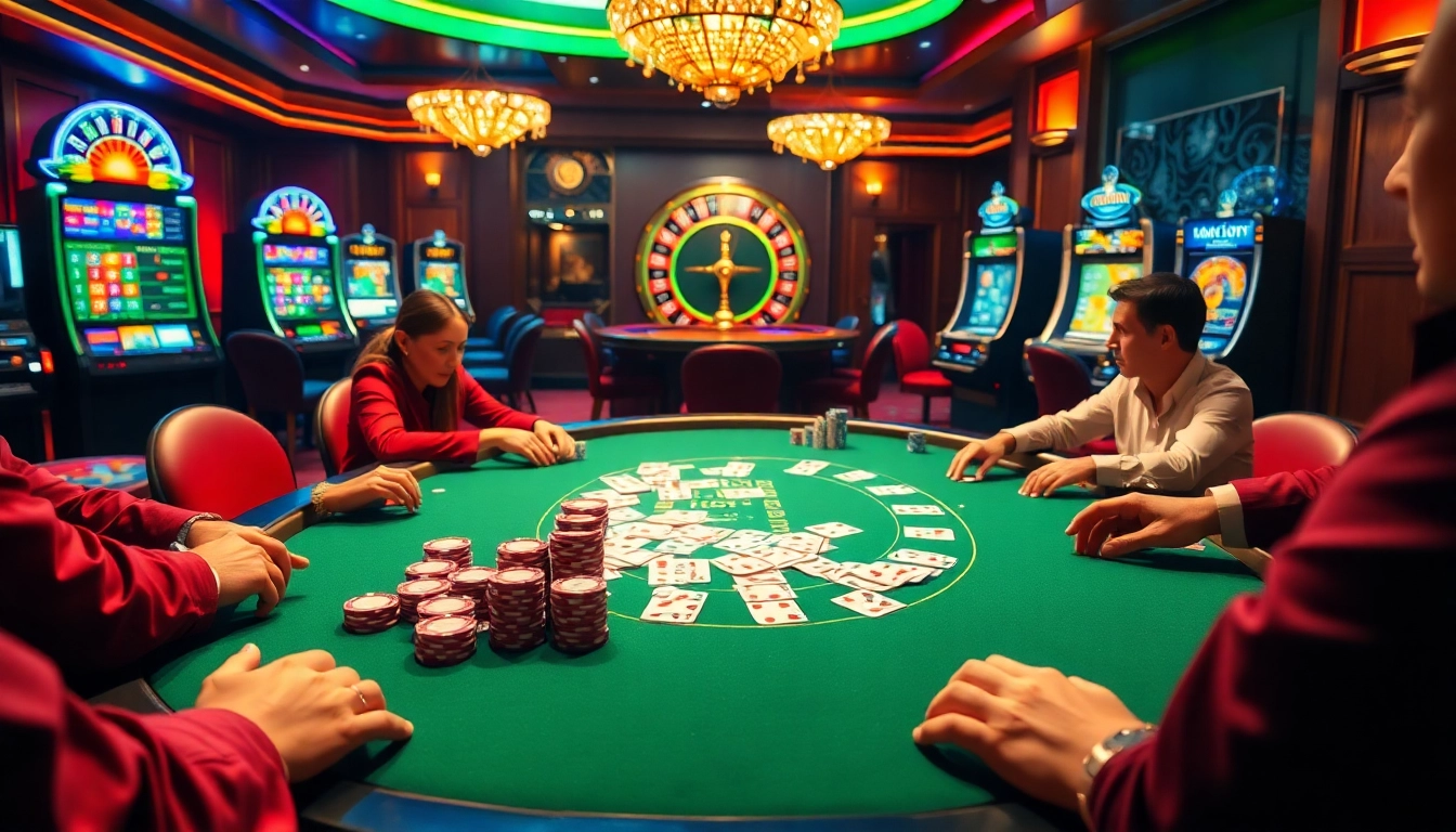 Players engaging in high-stakes poker at the UU88 casino table, showcasing chips and cards.