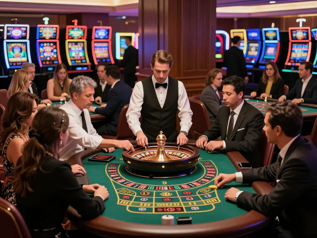FC88 roulette players engaging at vibrant casino tables, showcasing betting excitement in action