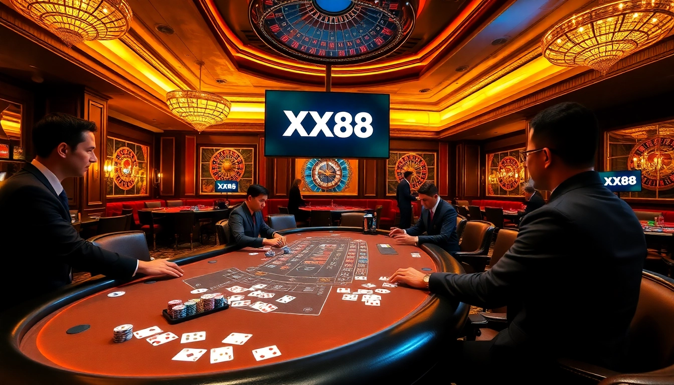Experience high-stakes gaming at XX88, where players engage in thrilling poker matches surrounded by luxury.