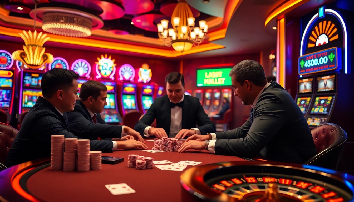 Playing poker at a luxury casino, highlighting https://net88.wtf/ for winning strategies.