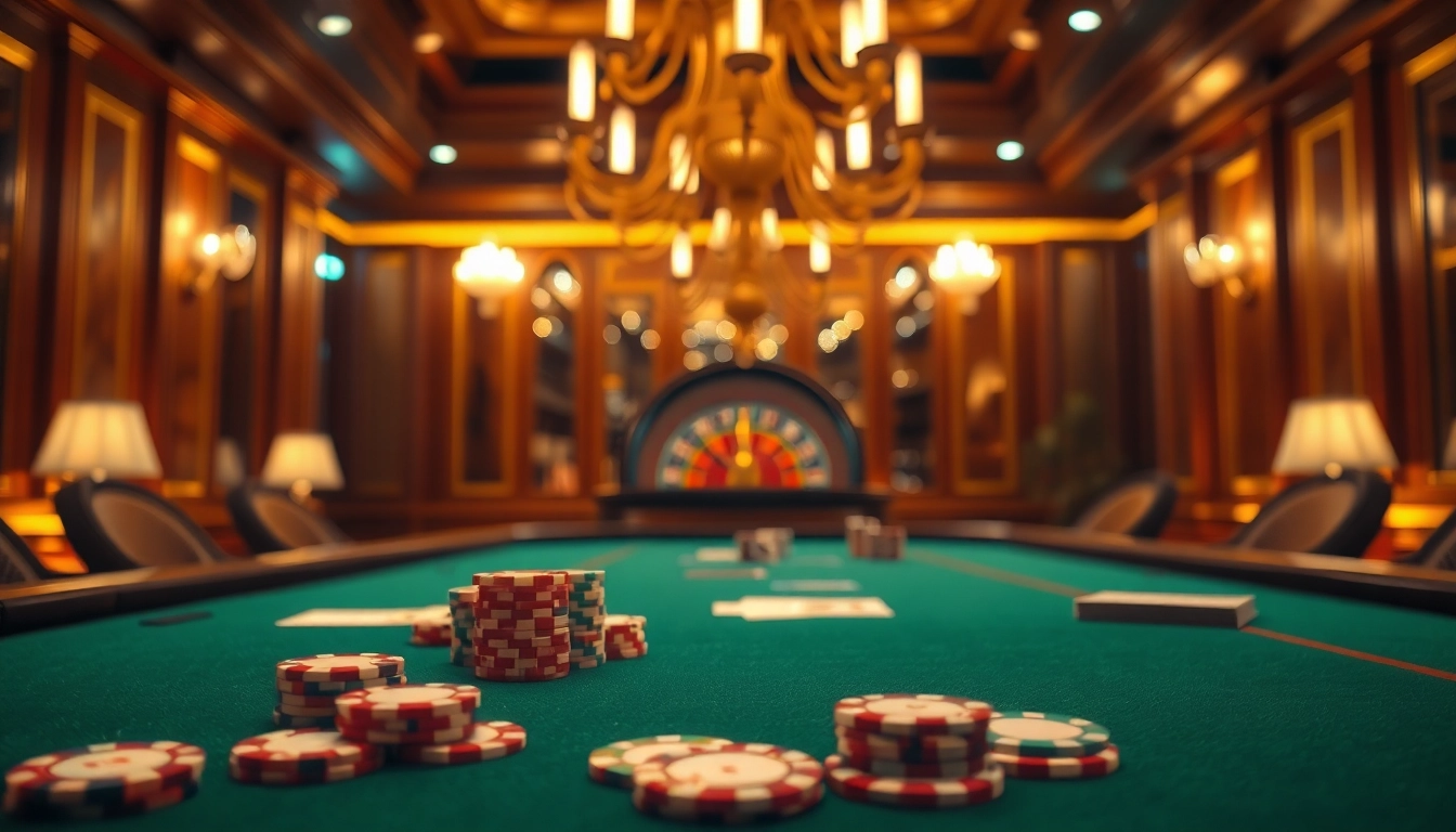 Gambling excitement at a professional poker table featuring elements from https://tapdoankjc.com/ with chips and cards.