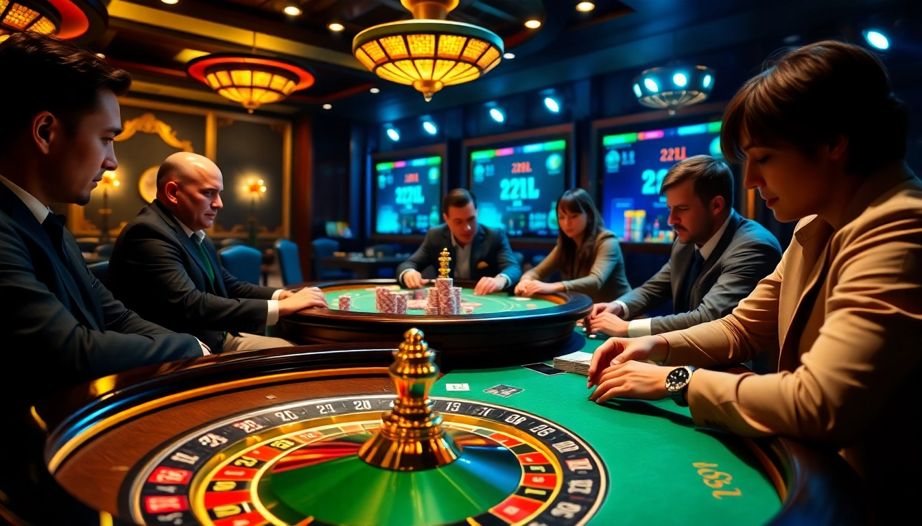 Players enjoying an intense game of poker at the 22JL branded casino table.