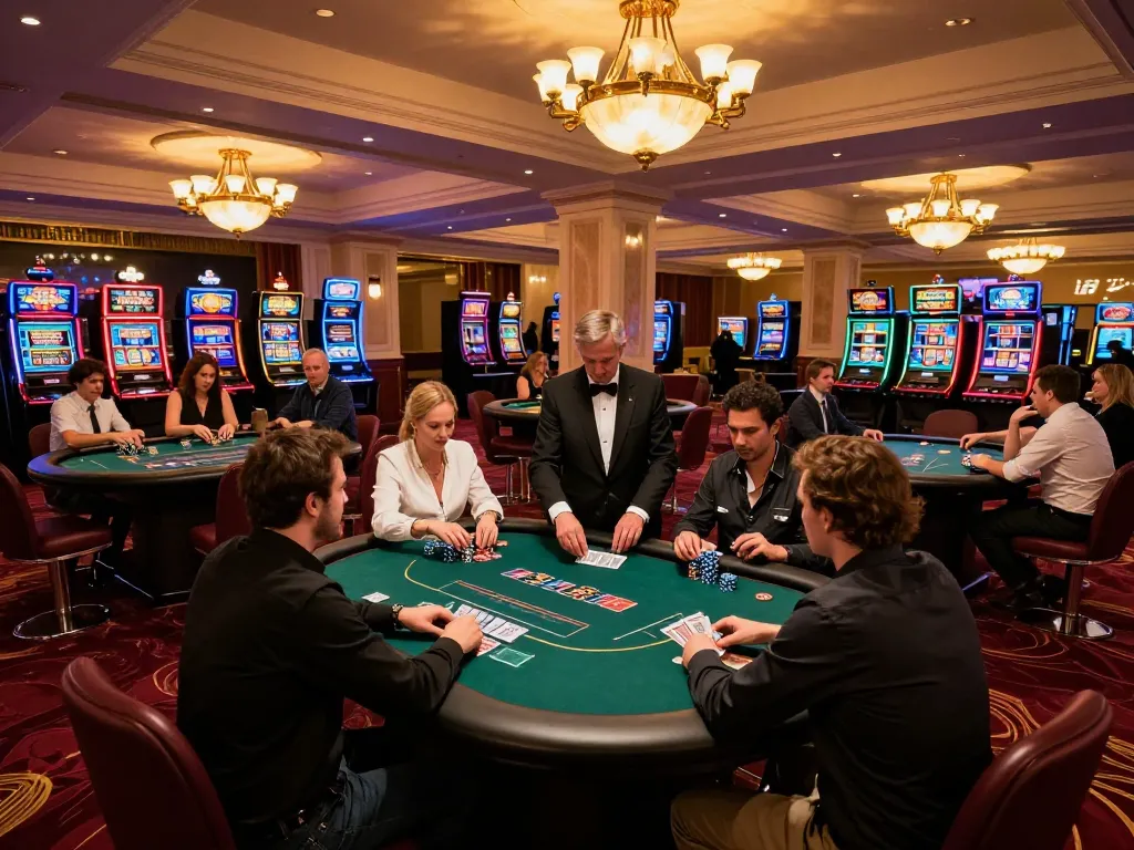 Bet88 players enjoying an engaging poker game at an upscale casino, showcasing a vibrant atmosphere and dynamic gameplay.