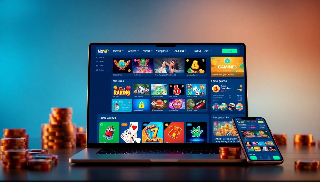 Nhat vip gaming platform interface showcasing vibrant games and user-friendly layout