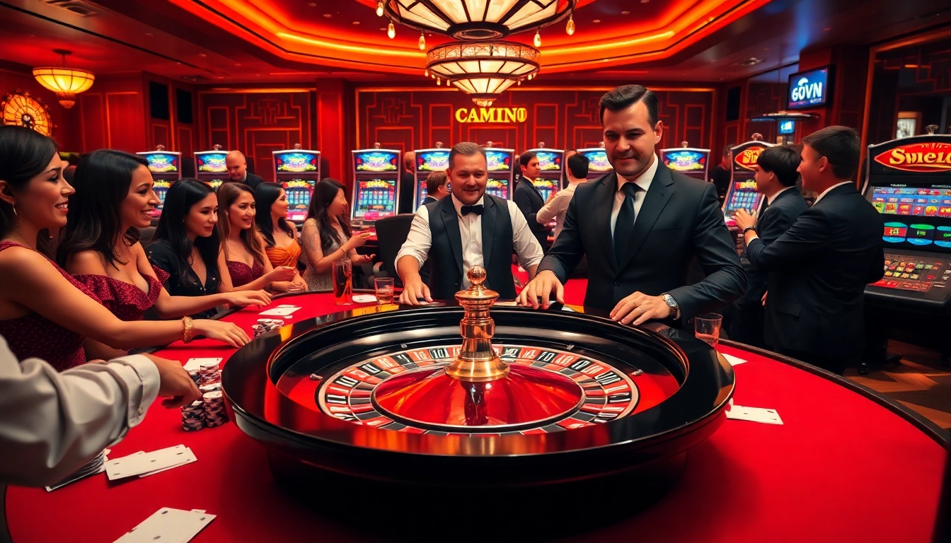 Players enjoying a thrilling game at 69VN casino with roulette and poker chips.