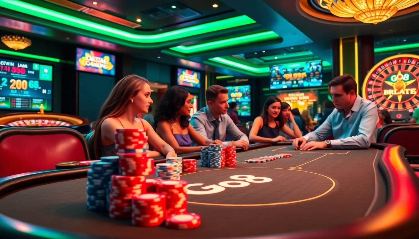 Experience the luxury of Go8 casino with vibrant poker tables and engaging players.