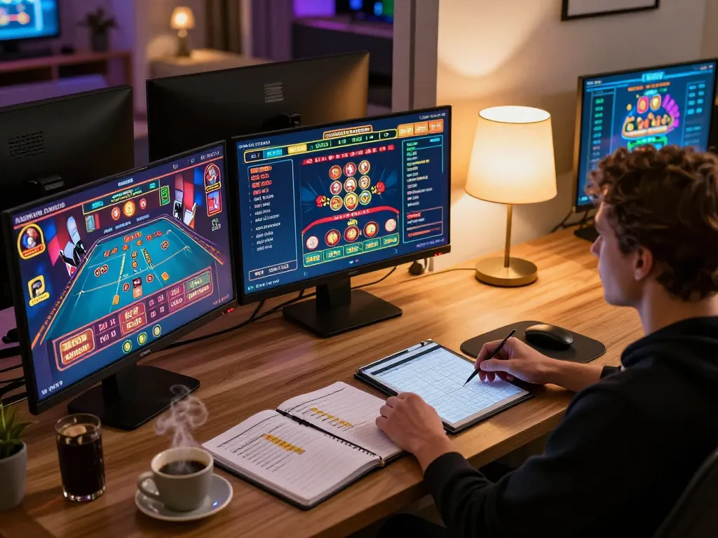 Engaged user playing on https://fabet3.net/ with multiple screens showcasing exciting casino games