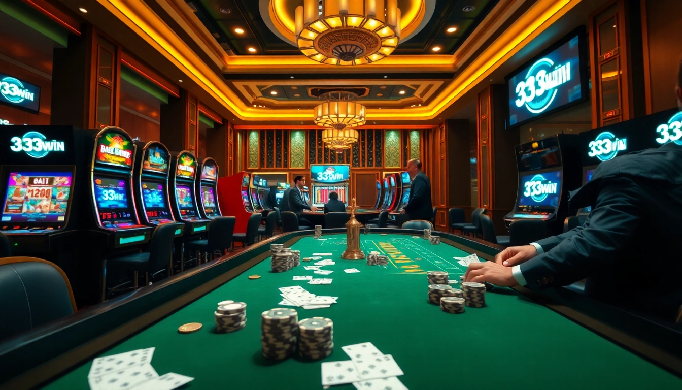 Experience the thrill of 33win 8 at a luxurious casino table with vibrant gaming and online interfaces.