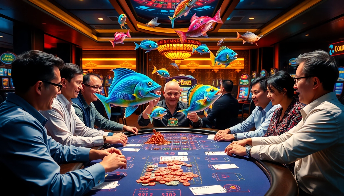 Bắn cá đổi thưởng game action with vibrant graphics and a lively casino atmosphere showcasing excitement and winning moments.