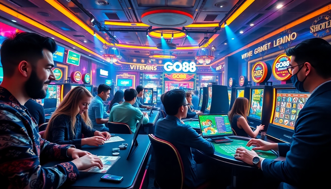 Dynamic gaming scene on GO88 showcasing players enjoying diverse games in an engaging online environment.