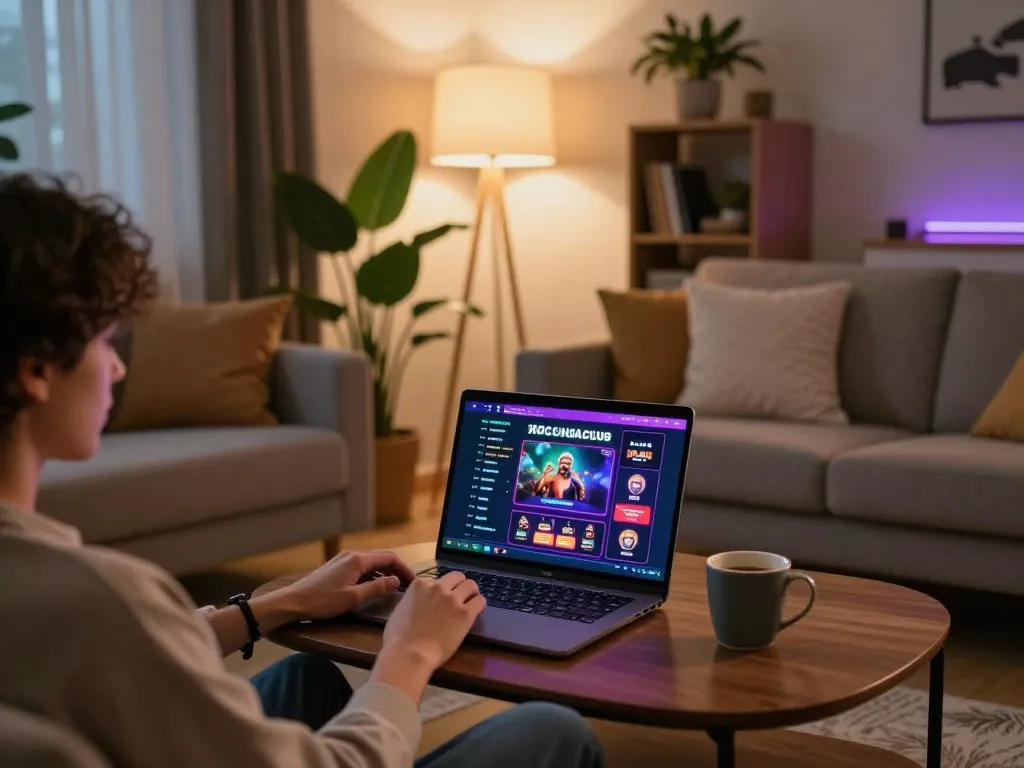 Player enjoying online gaming at xocdiaclub on a laptop in a cozy home setting