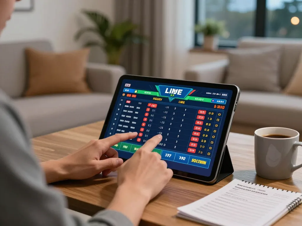 Person placing a bet on TA88 sports app in a cozy home setting with strategies visible.