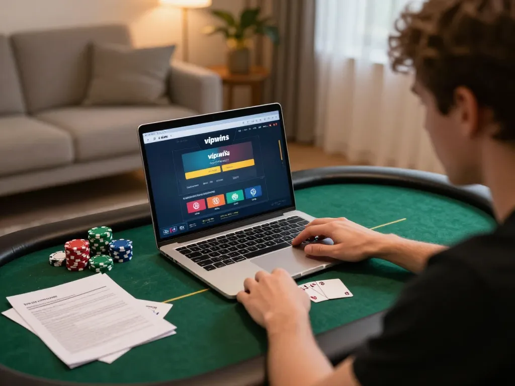 Engaging in strategic poker gameplay on vipwin from a cozy home setup