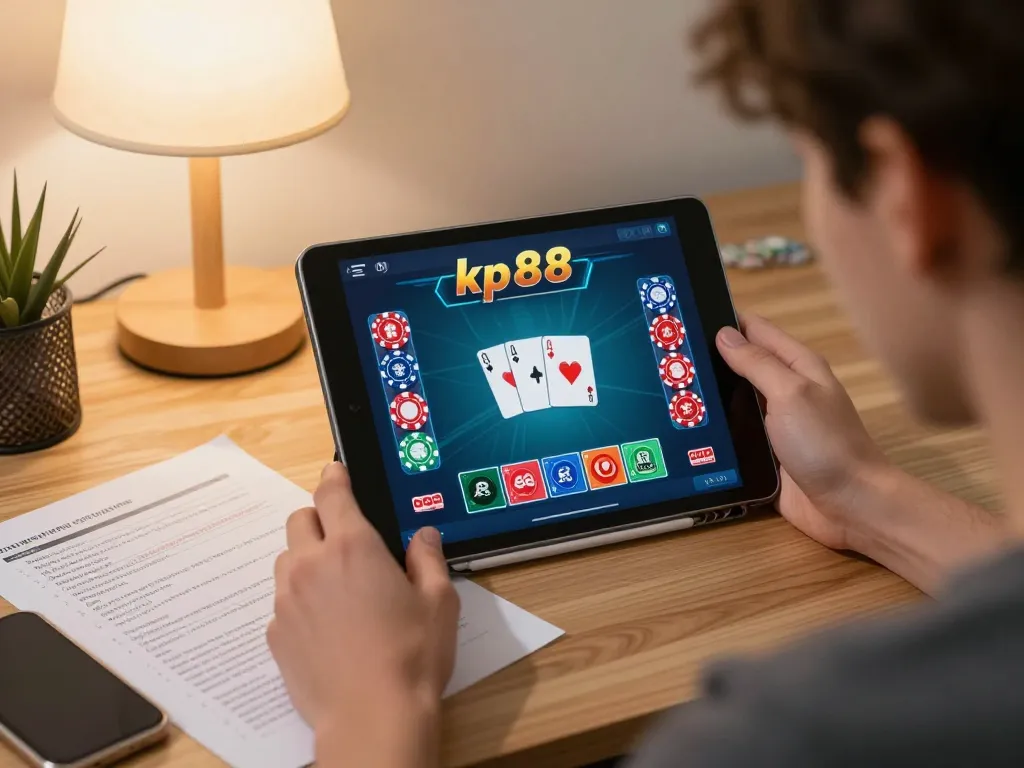 Engaged user placing bets on kp88 bet app during an exciting home gaming session.